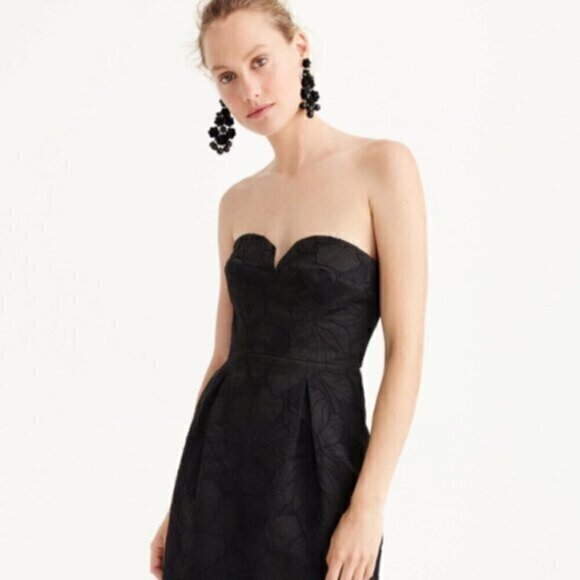 NWT J Crew Collection strapless sheath dress in leaflet jacquard in Black Size14 - Picture 1 of 13